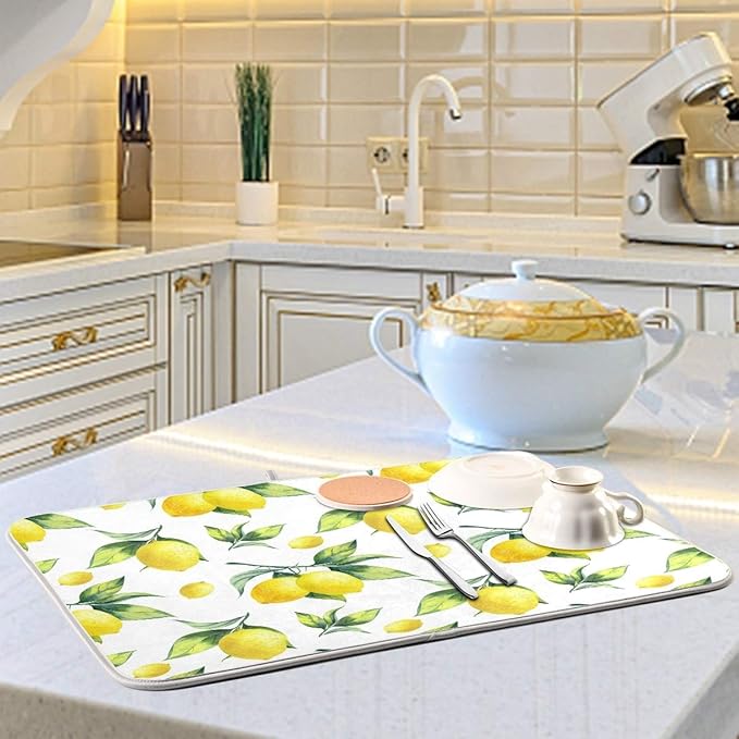 Tropical Lemon Leaves Dish Drying Mat 16x18 - Image 6