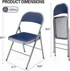 VINGLI 4 Pack Folding Chairs with Padded Seats, Metal Frame with Pu Leather Seat & Back, Capacity 350 lbs, Blue - Image 3