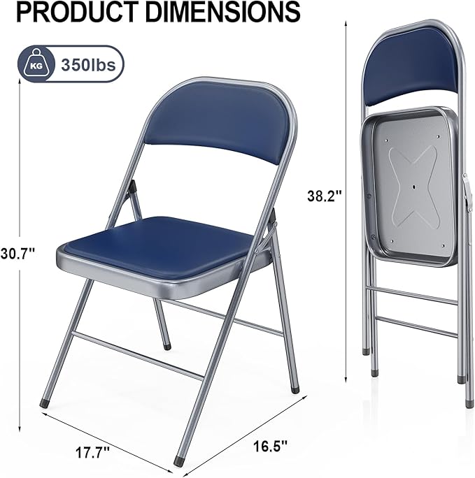 VINGLI 20 Pack Folding Chairs with Padded Seats, Metal Frame with Pu Leather Seat & Back, Capacity 350 lbs, Blue - Image 3