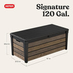 Keter Everwood 120 Gallon Resin Signature Collection Large Outdoor Storage Box for Patio Furniture, Outdoor Cushions, Garden Tools and Pool Gear, Walnut - Image 2