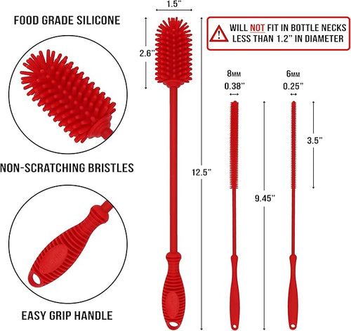 12.5" Silicone Bottle Brush & Straw Cleaner Brush Set | Water Bottle Cleaner - Image 2