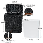 Black Wicker Trash Can with Lid and Liner, Waterproof Narrow Waste Basket - Image 4