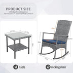 Rocking Chair Outdoor 3 Pieces High-Backed Patio Rocking Chairs Bistro Table and Chairs Set of 2, Navy Blue - Image 2