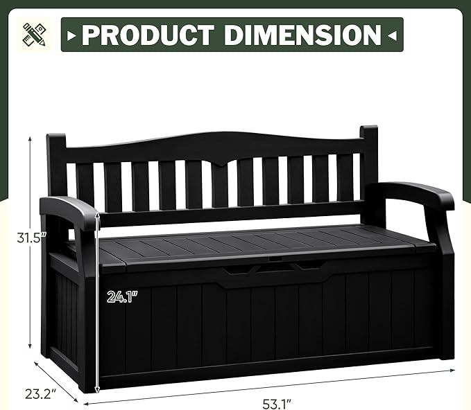Flamaker 80 Gallon Storage Bench Outdoor Indoor, Durable All-Weather Seating with Hidden Storage, Lockable Deck Box for Garden, Patio, Poolside (Black) - Image 3