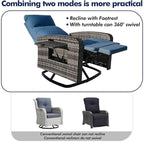 Outdoor Recliner Chair Set of 2, Wicker Patio Recliners with Adjustable Backrest and Extended Foot Rest, Reclining Patio Chairs with Flip Table & Removable Cushion Cover for Porch - Image 6