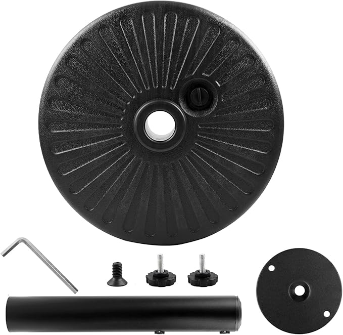 50LBS Round Umbrella Base Water Filled with Steel Umbrella Holder, Heavy Duty Fillable Umbrella Base Stand for Outdoor, Patio, Lawn, Garden (Black) (Stripes) - Image 3