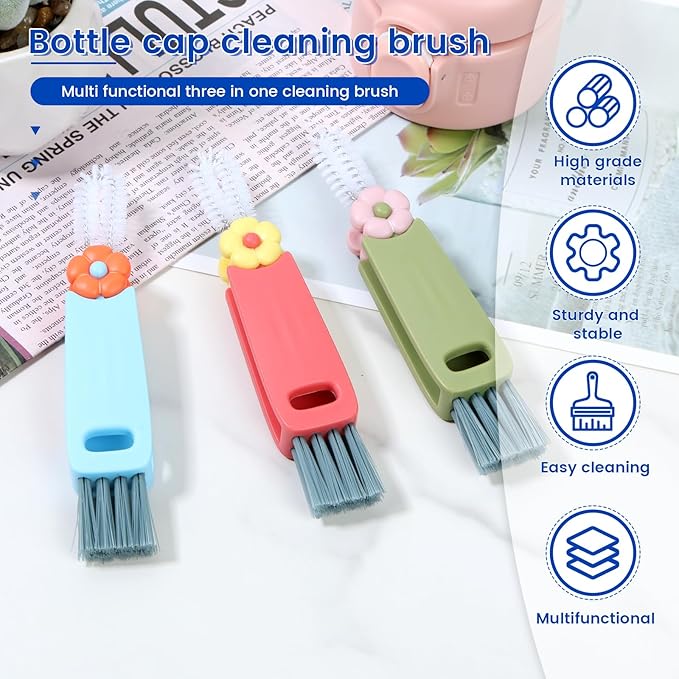 12 Pack 3 in 1 Cup Lid Cleaning Brush, 180° Rotatable Bottle Brush Gap Cleaner - Image 3
