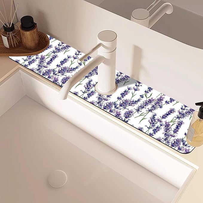 Watercolor Lavender Bunches Kitchen Sink Splash Guard Mat Absorbent Fast Drying - Image 2