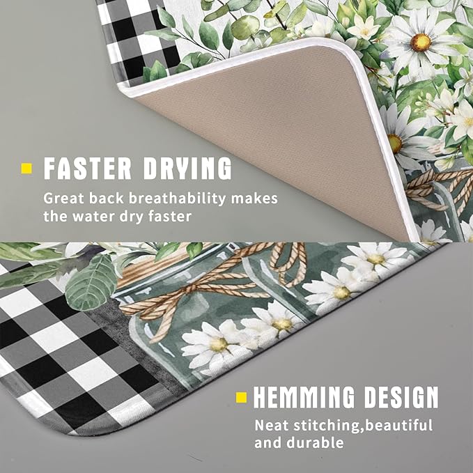 Spring White Daisy Flowers Dish Drying Mat - Image 3