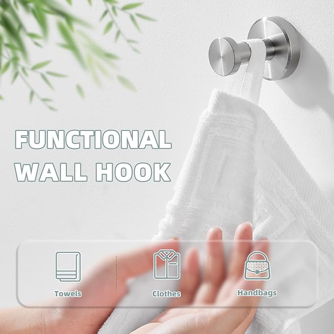 APLusee Brushed Nickel Towel Hook, 304 Stainless Steel Robe Hook - Image 4