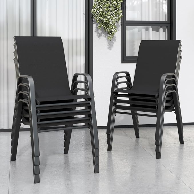 Patio Chairs Set of 8, Stackable Outdoor Dining Chairs for All Weather Textilene Fabric & Metal Frame, Outdoor Chairs Set for Backyard Deck Garden by Vimstora