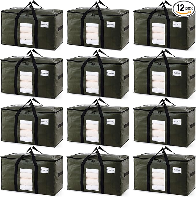 TAILI 12 Pack Green Extra Large Storage Bags, Heavy Duty Totes by TAILI