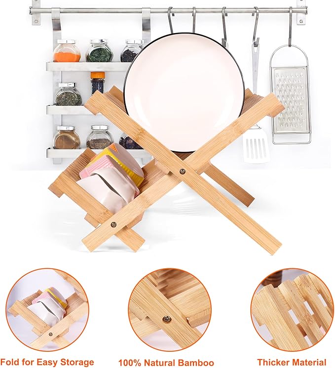 SZUAH Collapsible Bamboo Dish Drying Rack - Image 7