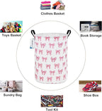 Round Foldable Girls' Storage Basket Kids Laundry Hamper Pink Gift Basket - Image 3
