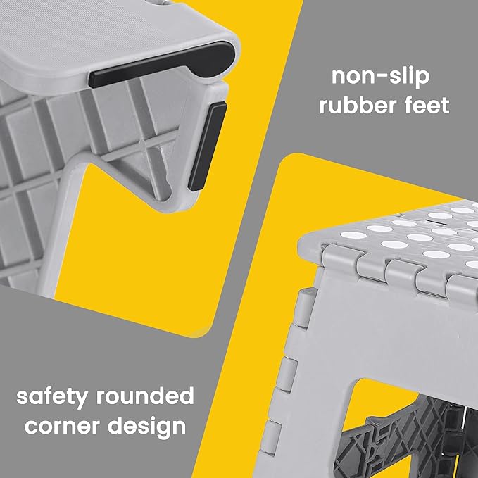 ACSTEP Folding Step Stool 11'' Foldable Step Stool for Kids and Adults Up to 300 lbs, Non-Slip Folding Stools with Portable Handle for Bedroom Kitchen, Bathroom Grey - Image 2