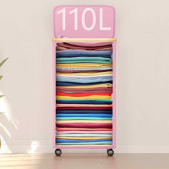 SUOCO Laundry Hamper on Wheels 100L, Clothes Basket - Image 4