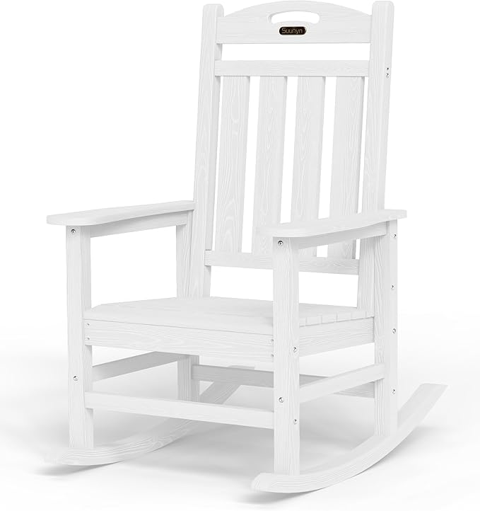 Oversized Outdoor Rocking Chair, High Back Patio Rocking Chair, HDPE All Weather Resistant Rocking Chairs for Patio,380lbs Weight Capacity, White by Suunyn