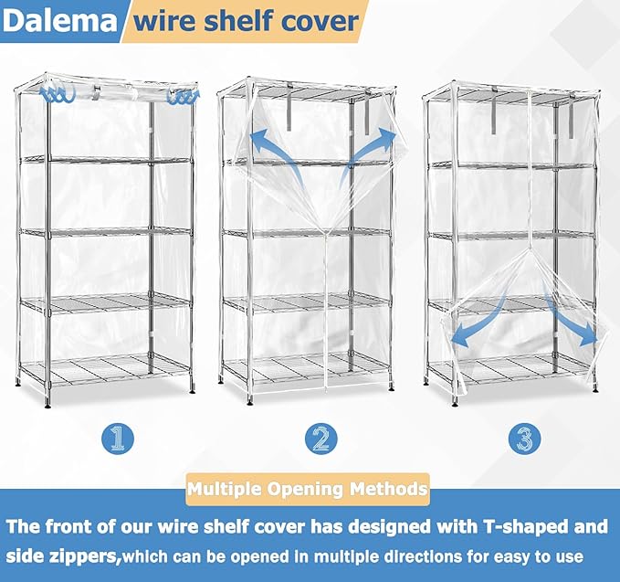 Waterproof Shelf Cover,Durable Dustproof Storage Wire Rack Covers,Outdoor Shelving Covers for Wire Shelves with Zipper 48''x18''x72'',Clear - Image 7