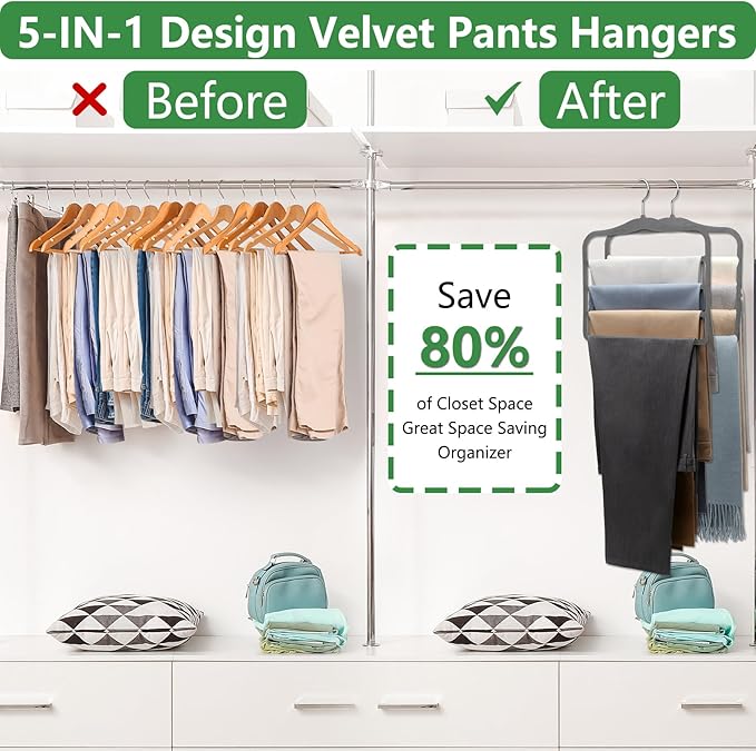 Closet Organizers and Storage, Pants Hangers Space Saving, Velvet Hanger - Image 2