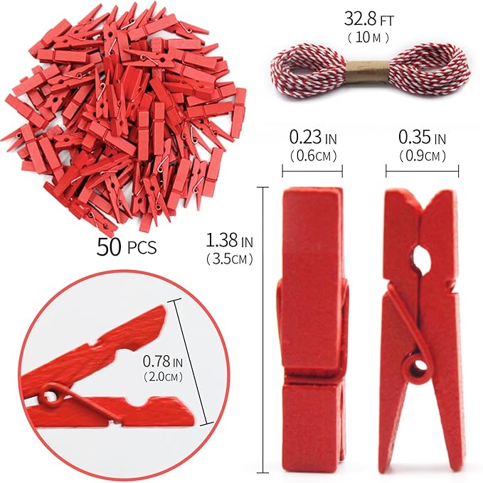 1.35 Inch Mini Clothes Pins100 PcsWith 32 Feet Jute Twine - Image 2