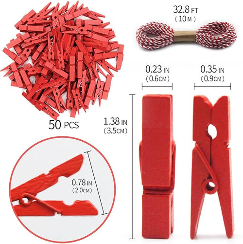 1.35 Inch Mini Clothes Pins100 PcsWith 32 Feet Jute Twine - Image 2