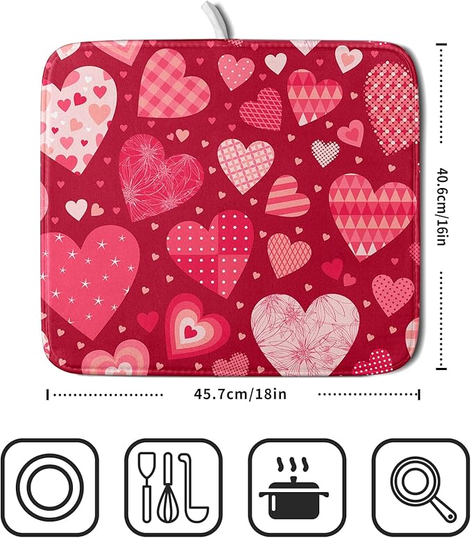 Valentine Day Love Heart Dish Drying Pad 16 x 18 Inch - Image 2