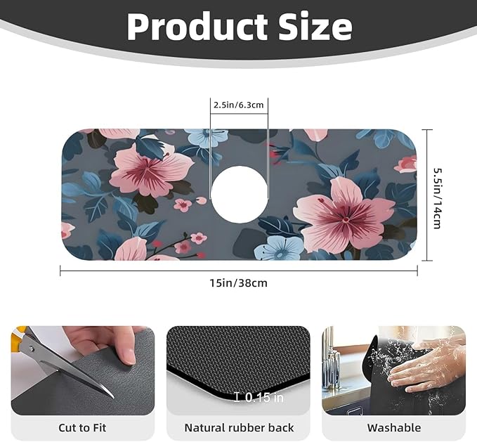 Women Girls Flower Kitchen sink faucet pad, strong water absorption, anti slip - Image 2