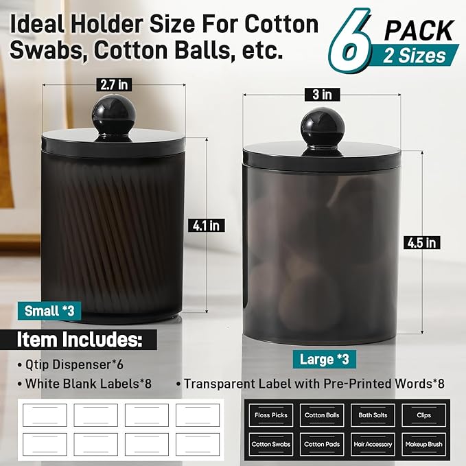 6 Pack Acrylic Qtip Holder Dispenser - Image 3