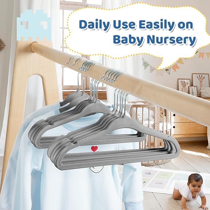Smartor Premium 11 Inch Baby Hangers 50 Pack, Non Slip, Space Saving Felt - Image 8
