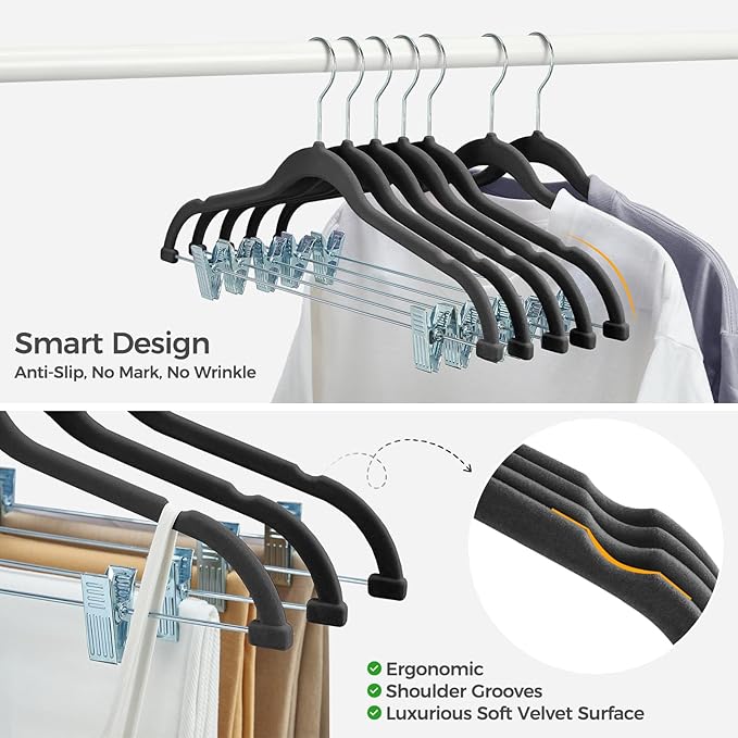 HOUSE DAY Velvet Hangers with Adjustable Clips 30 Pack, Non-Slip Suit Organizer - Image 5