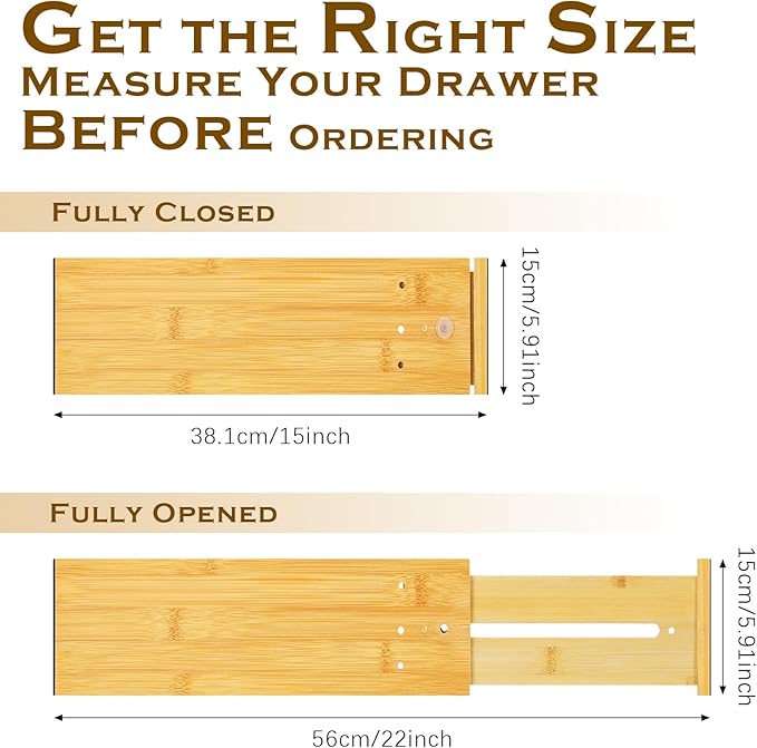 4 Pcs Deep Bamboo Drawer Dividers, Deep Kitchen Dresser Drawer Organizer - Image 2