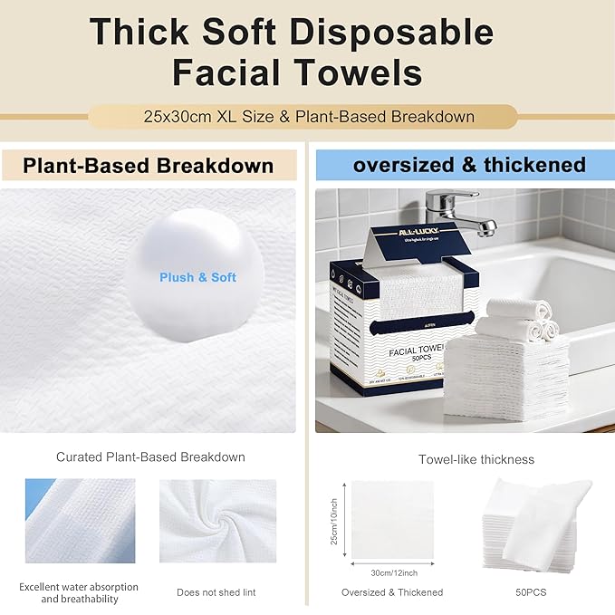 Face Towels, XL Facial Dry Towels 10x12 Inch, Biodegradable Disposable Face - Image 7