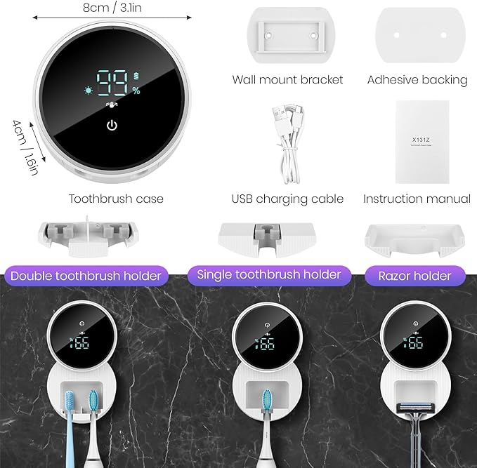 Wall Mounted Toothbrush Holder & Toothbrush Cleaner, Electric Toothbrush Holder - Image 8