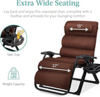 Best Choice Products Oversized Zero Gravity Chair, Folding Outdoor Patio Recliner, XL Anti Gravity Lounger w/Removable Cushion, Cup Holder, Side Tray, 350lb Capacity - Woodland Brown - Image 6