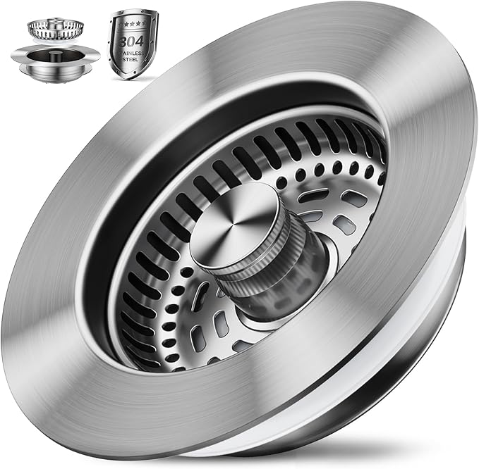 1S-Install Upgraded Kitchen Sink Strainer & Stopper – Pop-Up Fast Drain by Dimflue