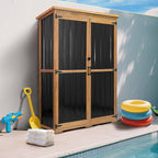 PetsCosset 46" L Large Outdoor Storage Cabinet with Shelves, Wood & Metal Storage Shed Weather-Resistant, Outside Storage Cabinet for Garage Patio Backyard Garden with Waterproof Roof - Image 7