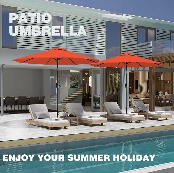 AreShark 9 FT Patio Umbrella for Outdoor, Outdoor Umbrella with Push Button Tilt and Crank, Outdoor Patio Umbrellas with 8 Sturdy Ribs for Market, Garden, Deck, Backyard, Pool (Orange) - Image 8