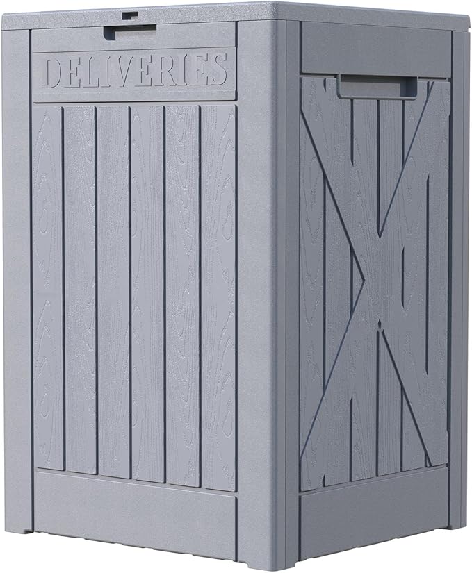 Patiowell 48-Gallon Resin Package Delivery Box for Outside, Waterproof Storage Deck Box with Lockable Secure (Grey) by Patiowell
