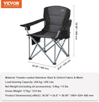 VEVOR Oversized Camping Folding Chair, Portable Heavy Duty Outdoor Quad Lumbar Back Padded with Side Pockets, Cup Holder and Cooler Bag for Beach, Lawn, Picnic, Fishing, Backpacking, Black - Image 3