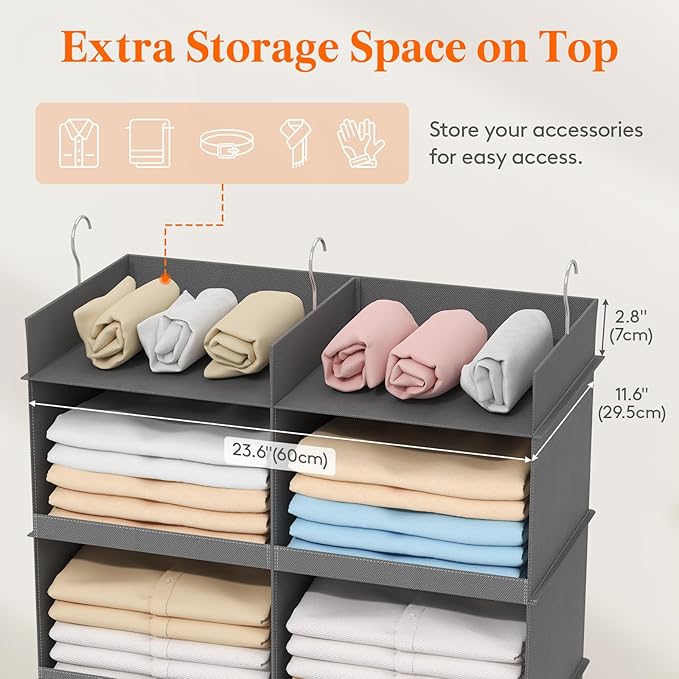 Lifewit Dual-Row Shelf Hanging Closet Organizer and Storage, Clothes Shelves - Image 6