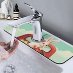 Kitchen Sink Splash Guard Faucet Mat Easter Bunny Rabbits 15"x5.5", Diatom Mat - Image 9