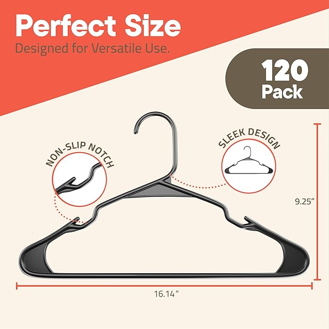 Gray Plastic Hangers 120 Pack– Heavy-Duty Plastic Hangers Slim and Space-Saving - Image 2