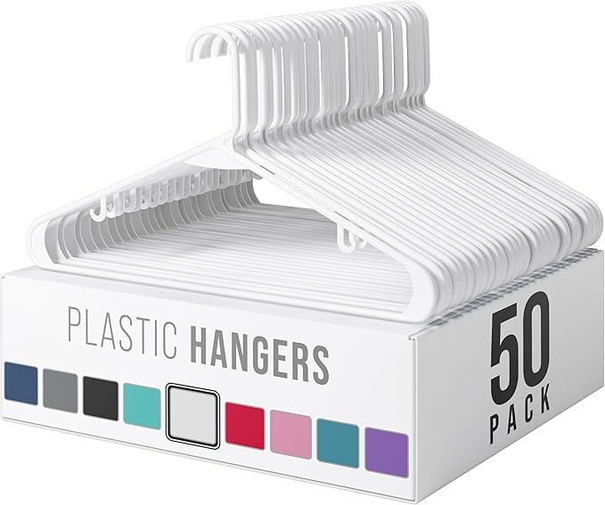 Plastic Hangers 50 Pack White by Neaterize