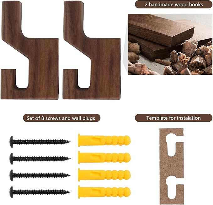 Walnut Wood Wall Peg Rack Hooks 2 Pack, Natural Wooden Coat Hooks Wall Mounted - Image 7
