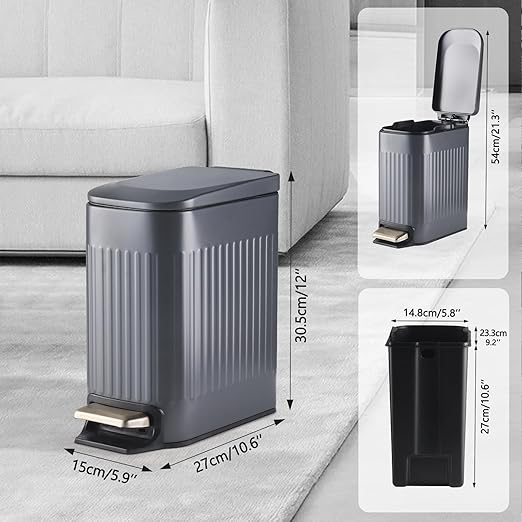 Slim Bathroom Trash Can with Lid Soft Close, Stainless Steel Garbage Can Step - Image 4