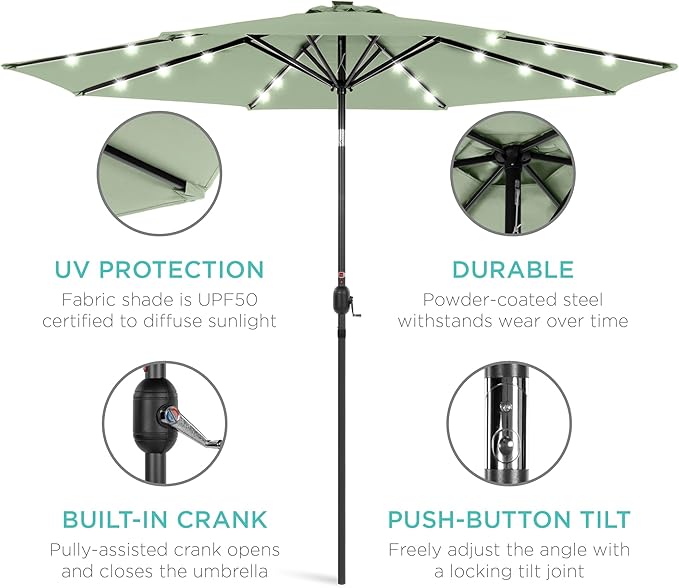 Best Choice Products 10ft Solar Polyester LED Lighted Patio Umbrella w/Tilt Adjustment and UV-Resistant Fabric - Image 5