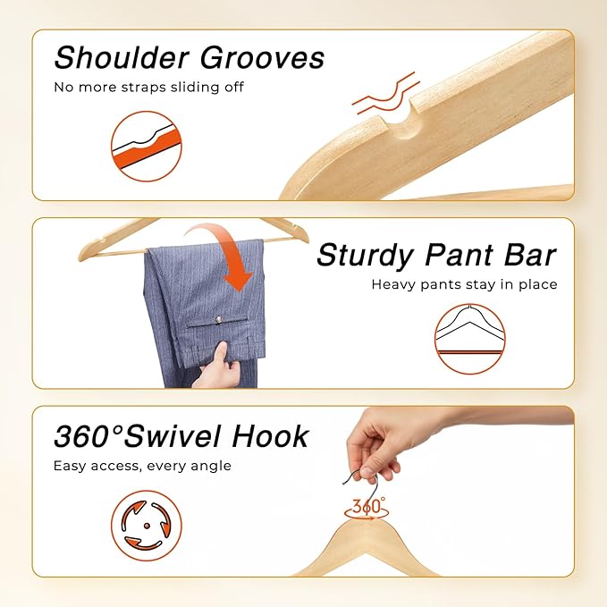 HOUSE DAY Slim Wooden Hangers 10 Pack, Solid Wood Hanger - Image 6