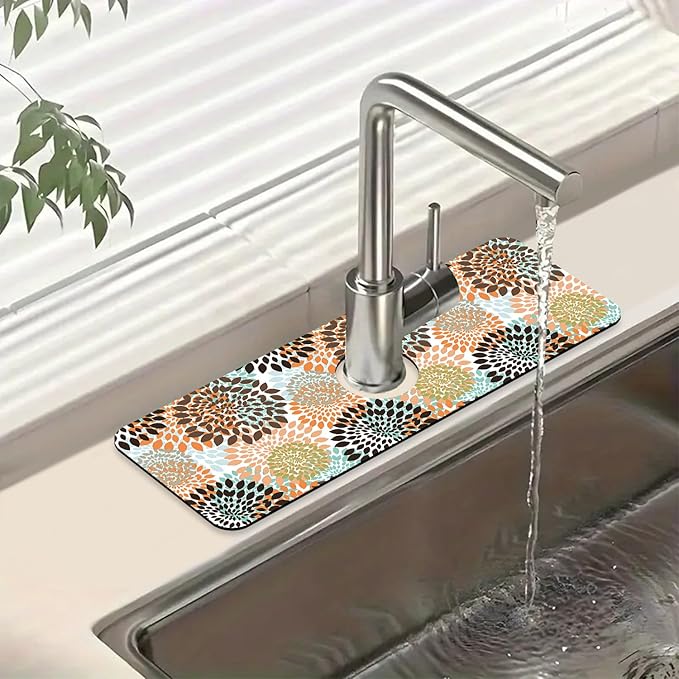 Vintage Flowers Kitchen Sink Splash Guard Faucet Mat Abstract Floral Super by Unknown