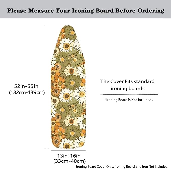 Green Hippie Floral Standard Ironing Board Cover Heat Reflective Ironing Mat - Image 5