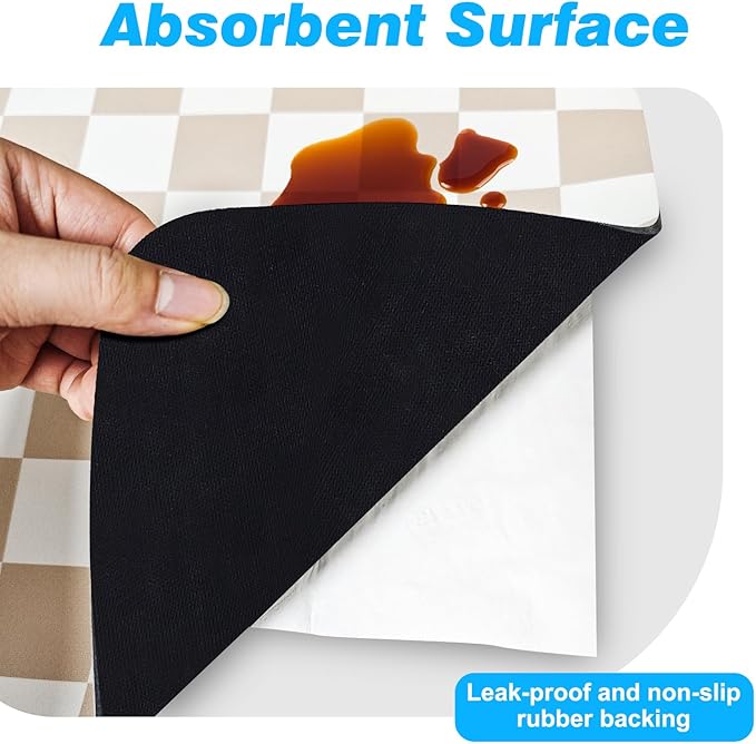 Checkered Dish Drying Mat for Kitchen Counter, Absorbent Non-Slip Coffee Mat - Image 6